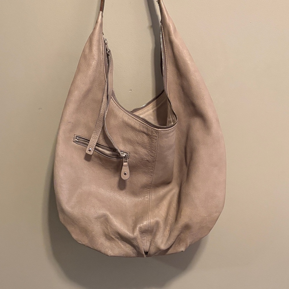 Roots Beige Leather Hobo Bag